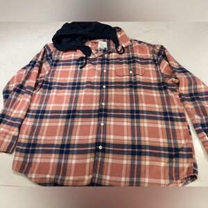 American Eagle Outfitters Plaid Hooded Shirt in Pink and Navy